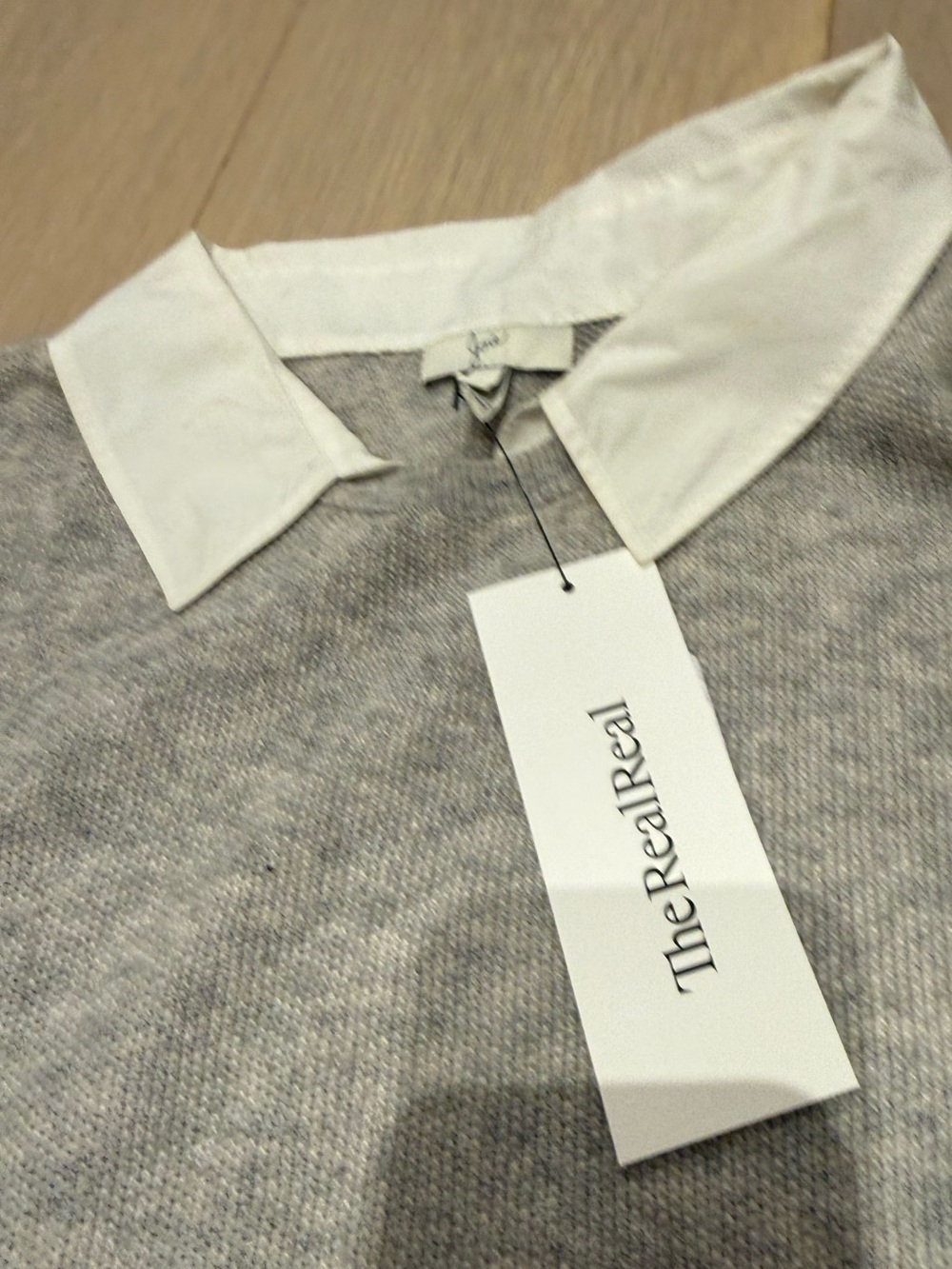 Joie Grey Sweater with White Collar & Hem - Picture 8 of 11